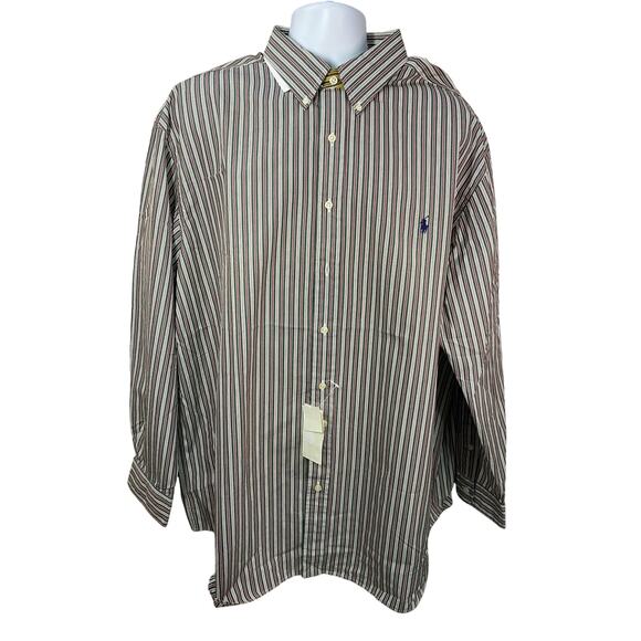NEW Ralph Lauren Classic Dress Shirt – Men’s 2XB, White with Red & Green Stripe, - Picture 1 of 9